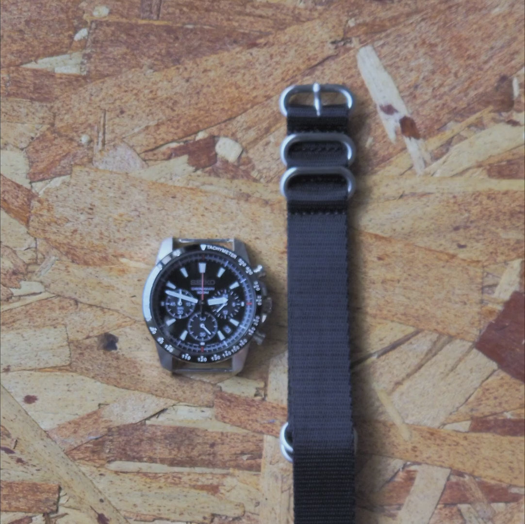time+ 5-ring Seat Belt Nylon Military Watch Strap Black