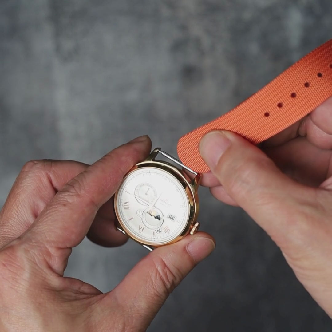 time+ Ribbed Nylon Military Watch Strap / Orange - Brushed