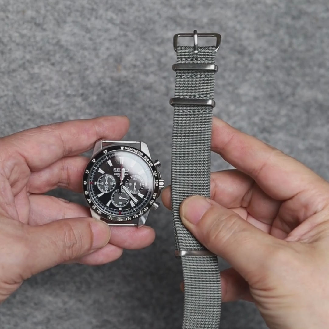 time+ Ribbed Nylon Military Watch Strap Light Grey