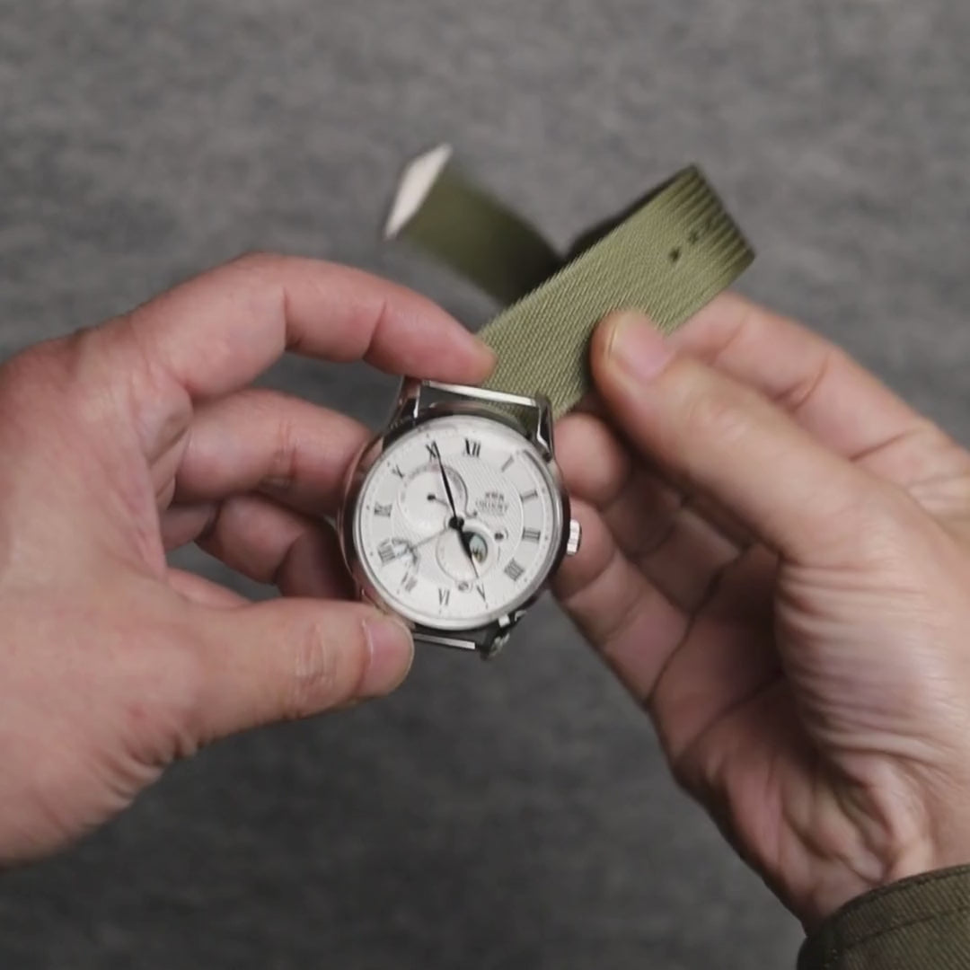 time+ Ribbed Nylon Military Watch Strap Army Green