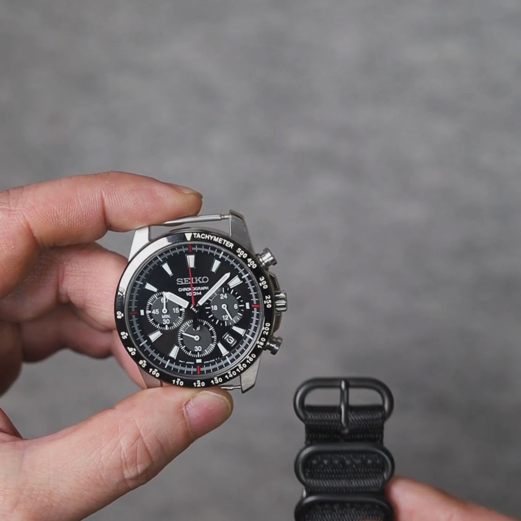 Install time+ 3-ring Seat Belt Nylon Military Watch Strap Black - Matte Black