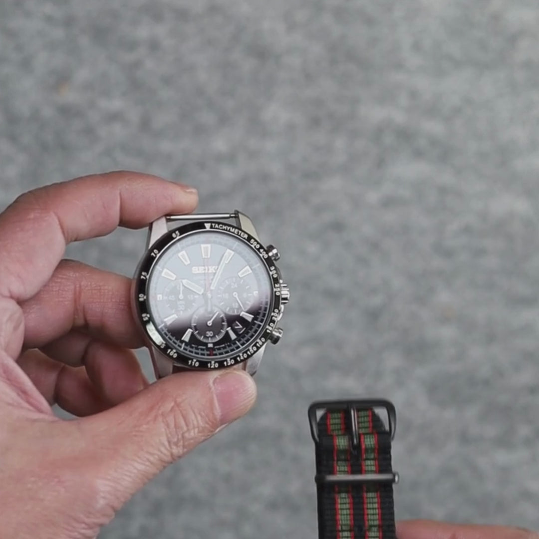 Install time+ Ballistic Nylon Military Watch Strap Vintage Bond - Matte Black