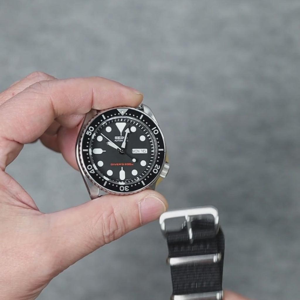 Install time+ Ballistic Nylon Military Watch Strap Black - Brushed