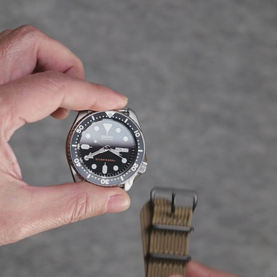 Install time+ Ribbed Nylon Military Watch Strap Khaki - Matte Black