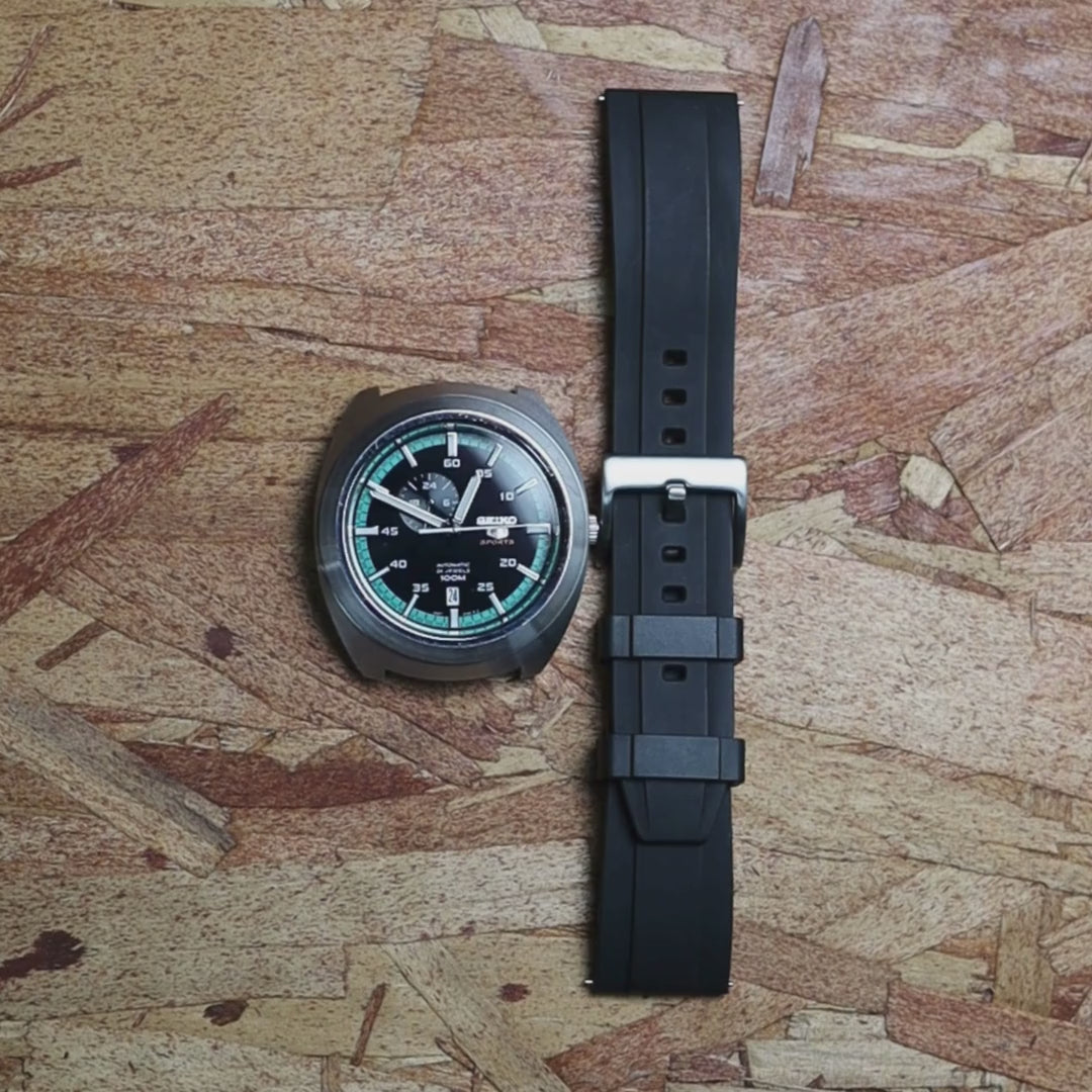 time+ FKM Rubber Raised Line Quick Release Watch Strap Black