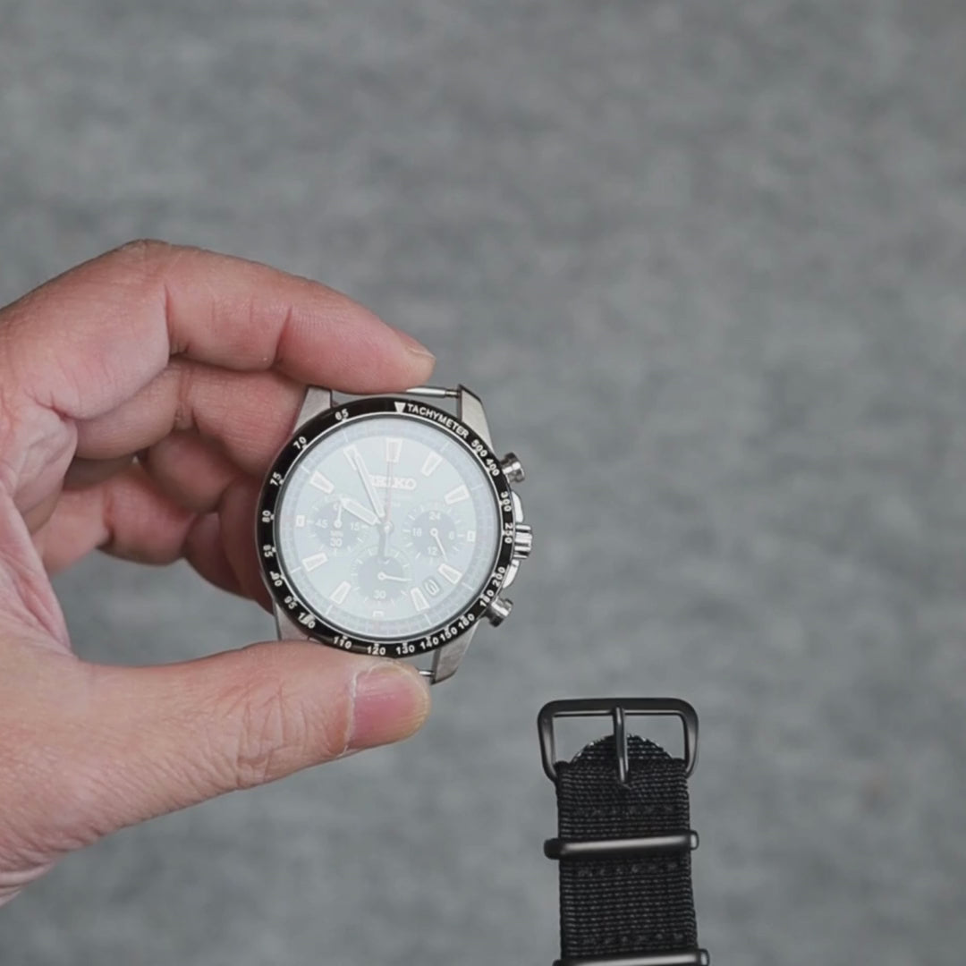 Install time+ Ribbed Nylon Military Watch Strap Black - Matte Black