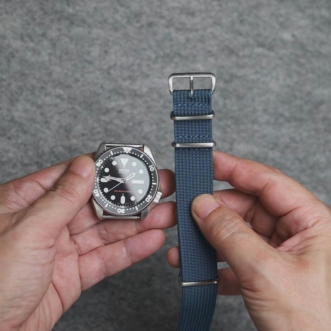 time+ Ribbed Nylon Military Watch Strap Navy