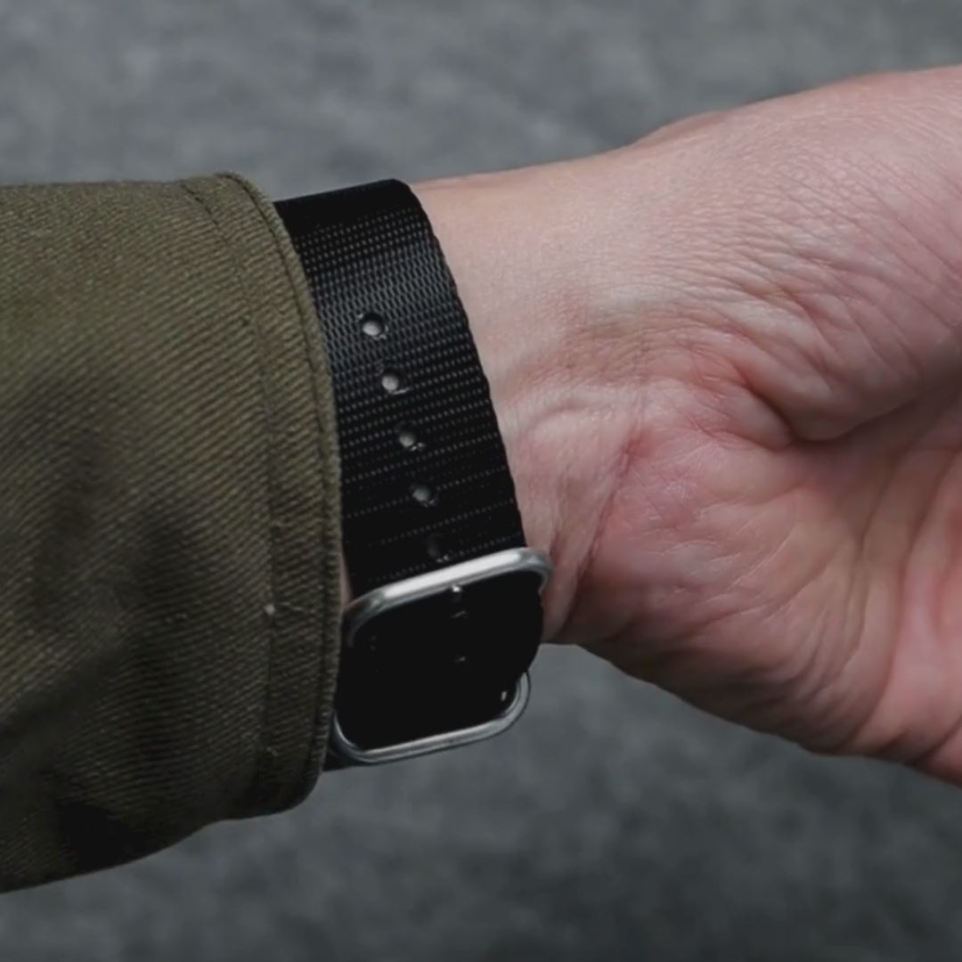 time+ 3-ring Seat Belt Nylon Military Watch Strap Black
