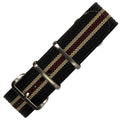 time+ Ribbed Nylon Military Watch Strap Black, Beige & Red