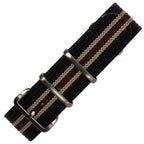 time+ Ribbed Nylon Military Watch Strap Black, Beige & Red