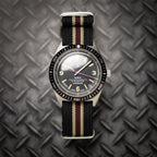 time+ Ribbed Nylon Military Watch Strap Black, Beige & Red