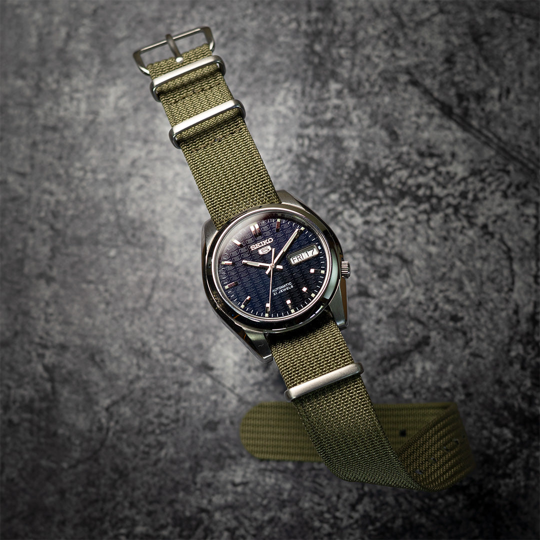 time+ Ribbed Nylon Military Watch Strap Army Green