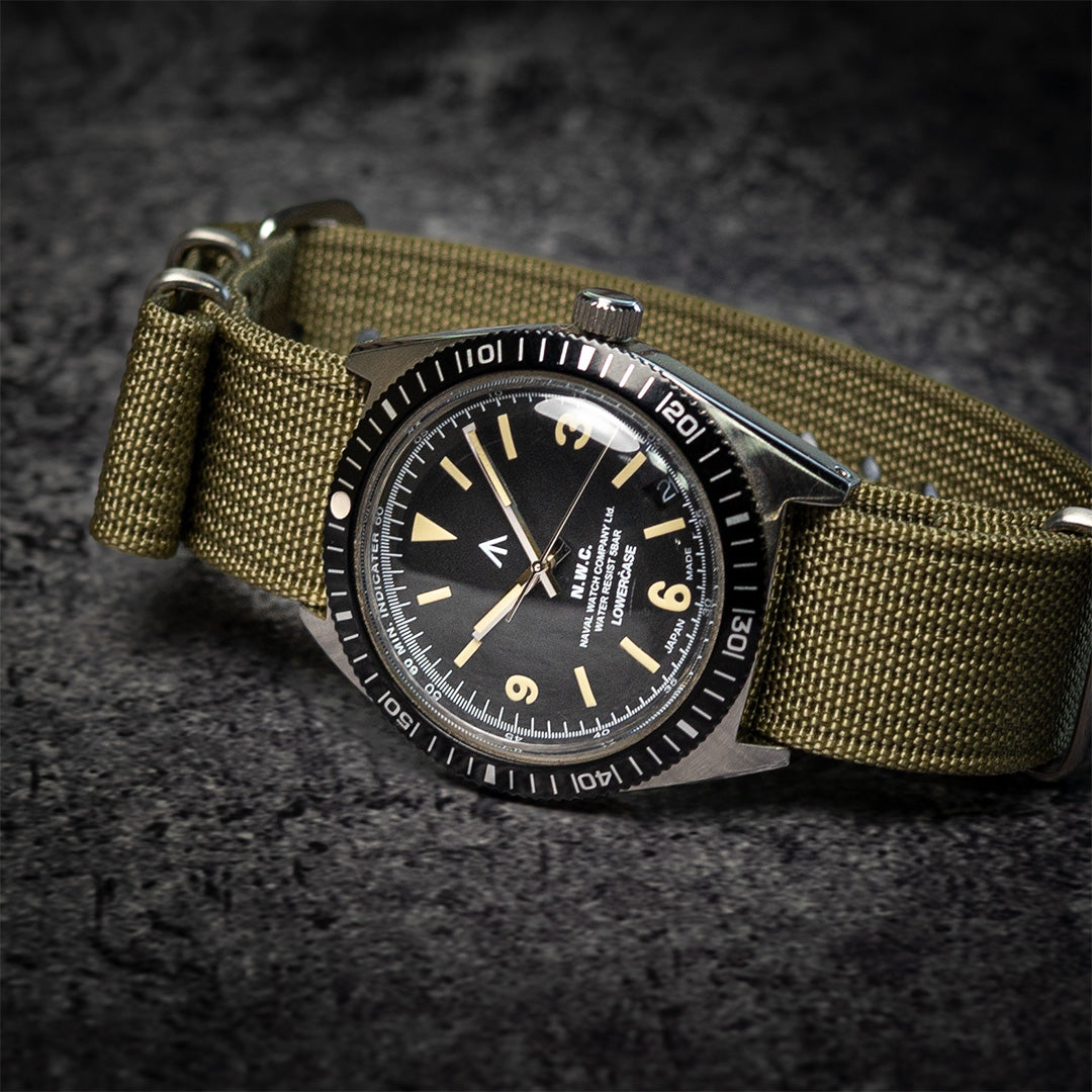 time+ Ribbed Nylon Military Watch Strap Army Green