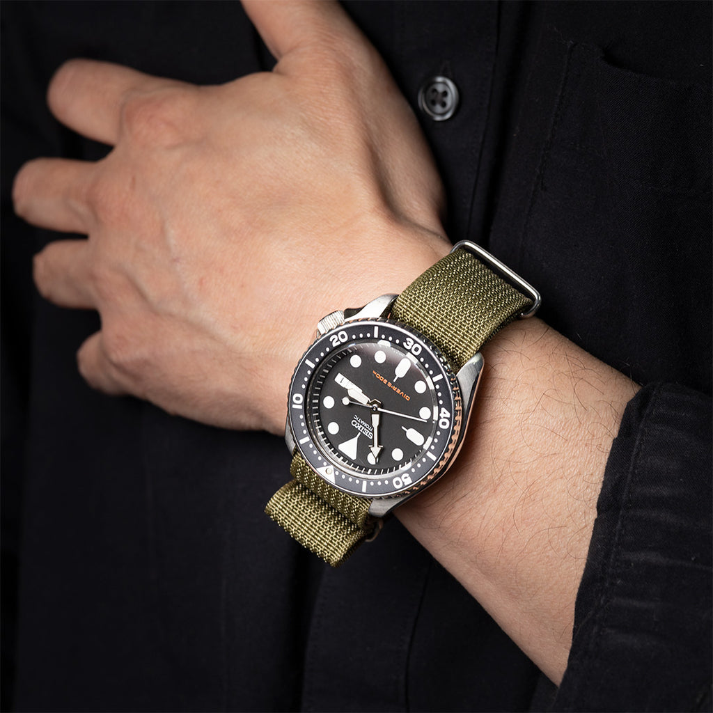 time+ Ribbed Nylon Military Watch Strap Army Green
