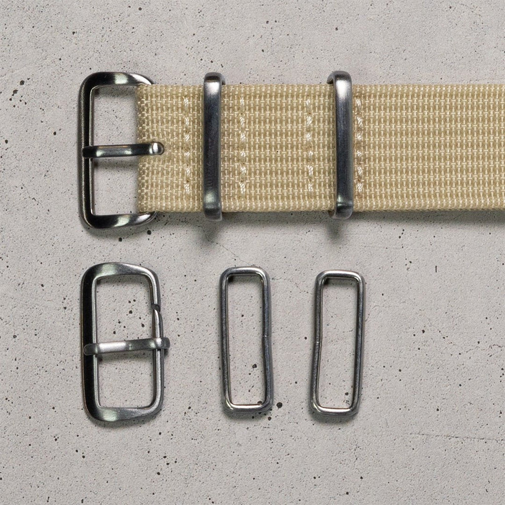Ribbed Nylon Military Watch Strap Beige, Hardware