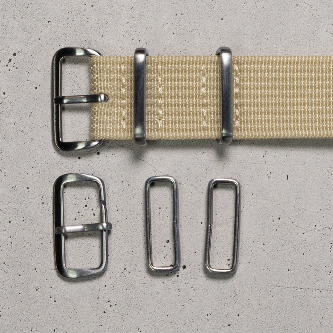 Ribbed Nylon Military Watch Strap Beige, Hardware