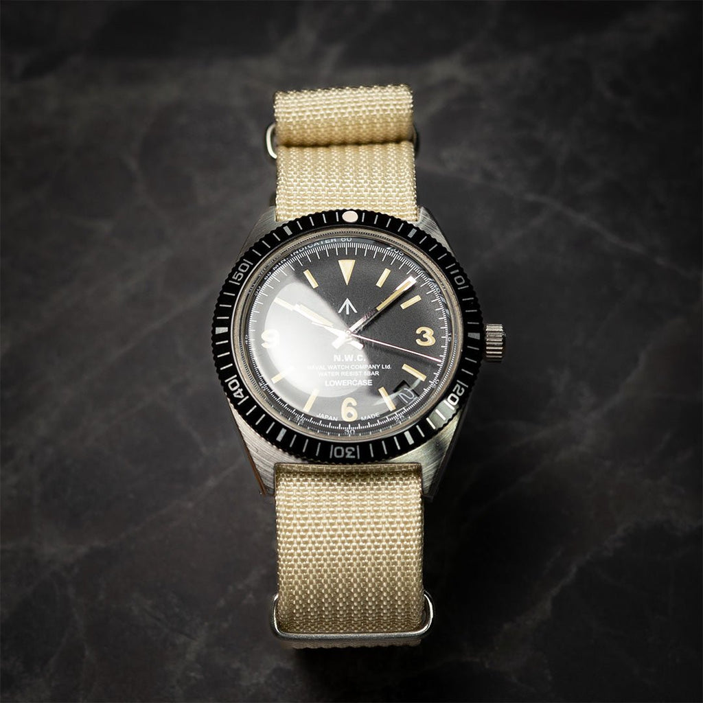 time+ Ribbed Nylon Military Watch Strap / Beige - Brushed