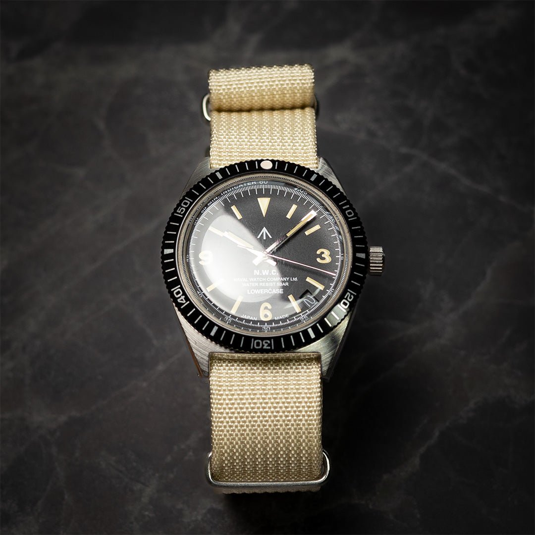 time+ Ribbed Nylon Military Watch Strap / Beige - Brushed