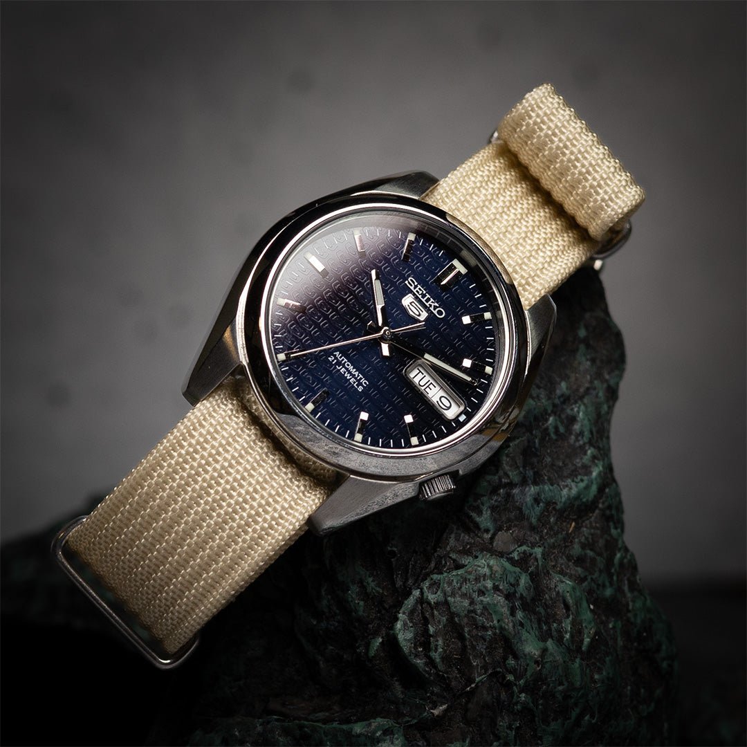 time+ Ribbed Nylon Military Watch Strap Beige