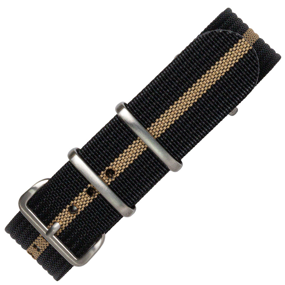 time+ Ribbed Nylon Military Watch Strap Black & Beige