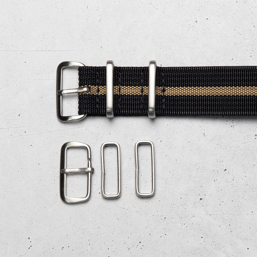 time+ Ribbed Nylon Military Watch Strap Black & Beige