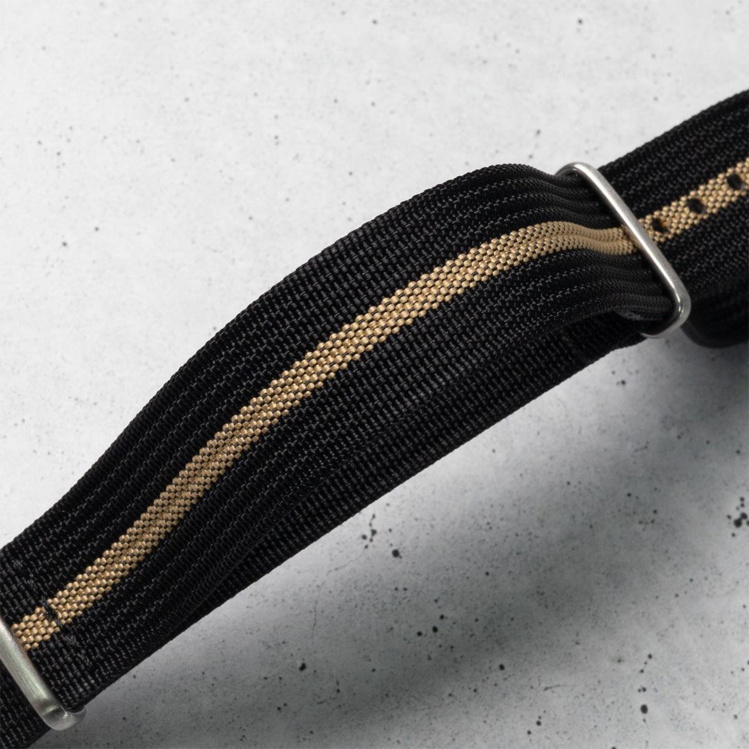 time+ Ribbed Nylon Military Watch Strap Black & Beige