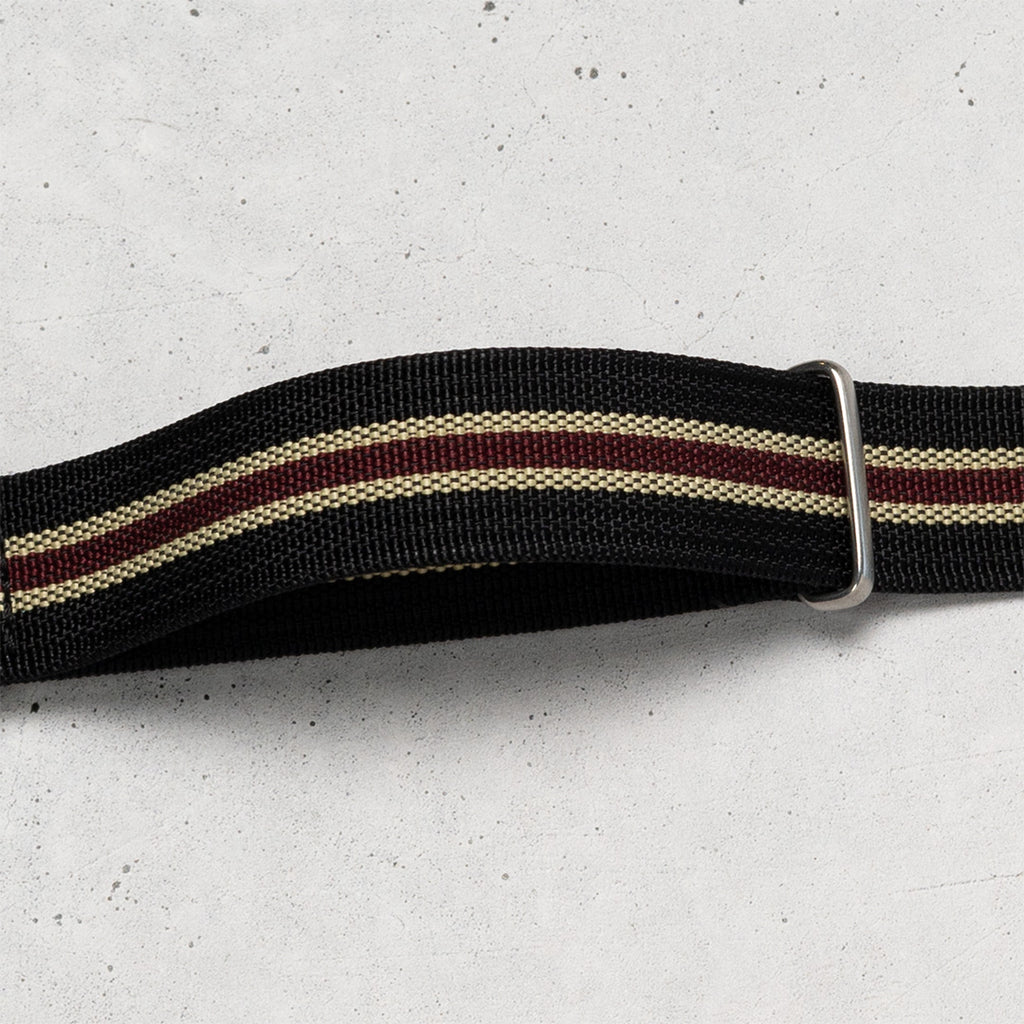 time+ Ribbed Nylon Military Watch Strap Black, Beige & Red, Closeup