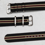 time+ Ribbed Nylon Military Watch Strap Black, Beige & Red, flat