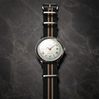 time+ Ribbed Nylon Military Watch Strap / Black, Beige & Red Stripe - Brushed
