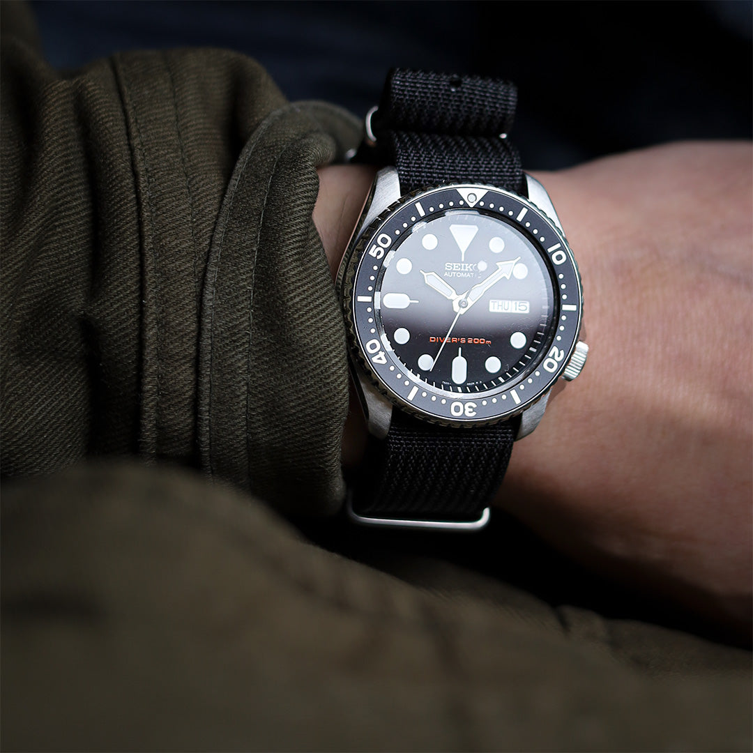 time+ Ribbed Nylon Military Watch Strap Black