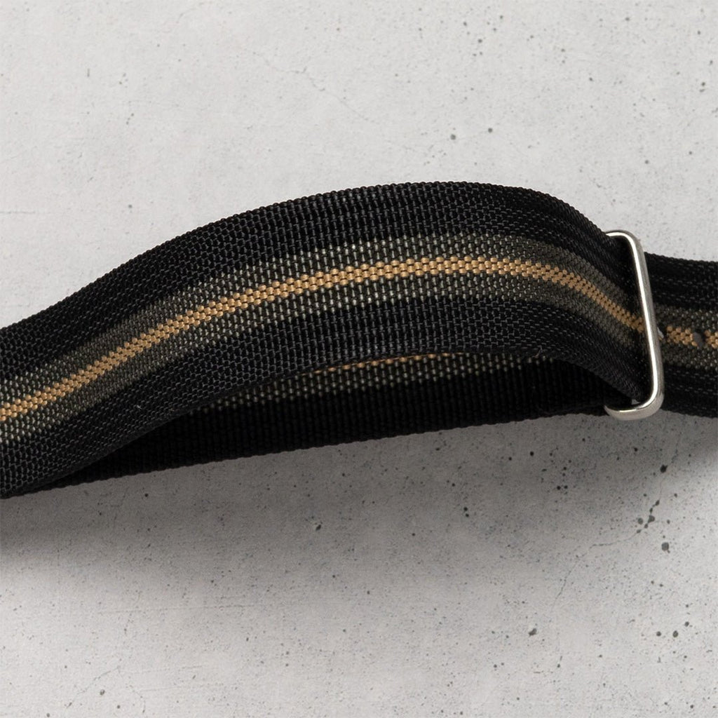 time+ Ribbed Nylon Military Watch Strap / Black, Grey & Beige Stripe - Brushed, Closeup