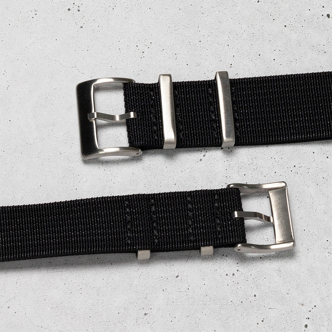 Ribbed Nylon Military Wat h Strap Black, Modern Hardware