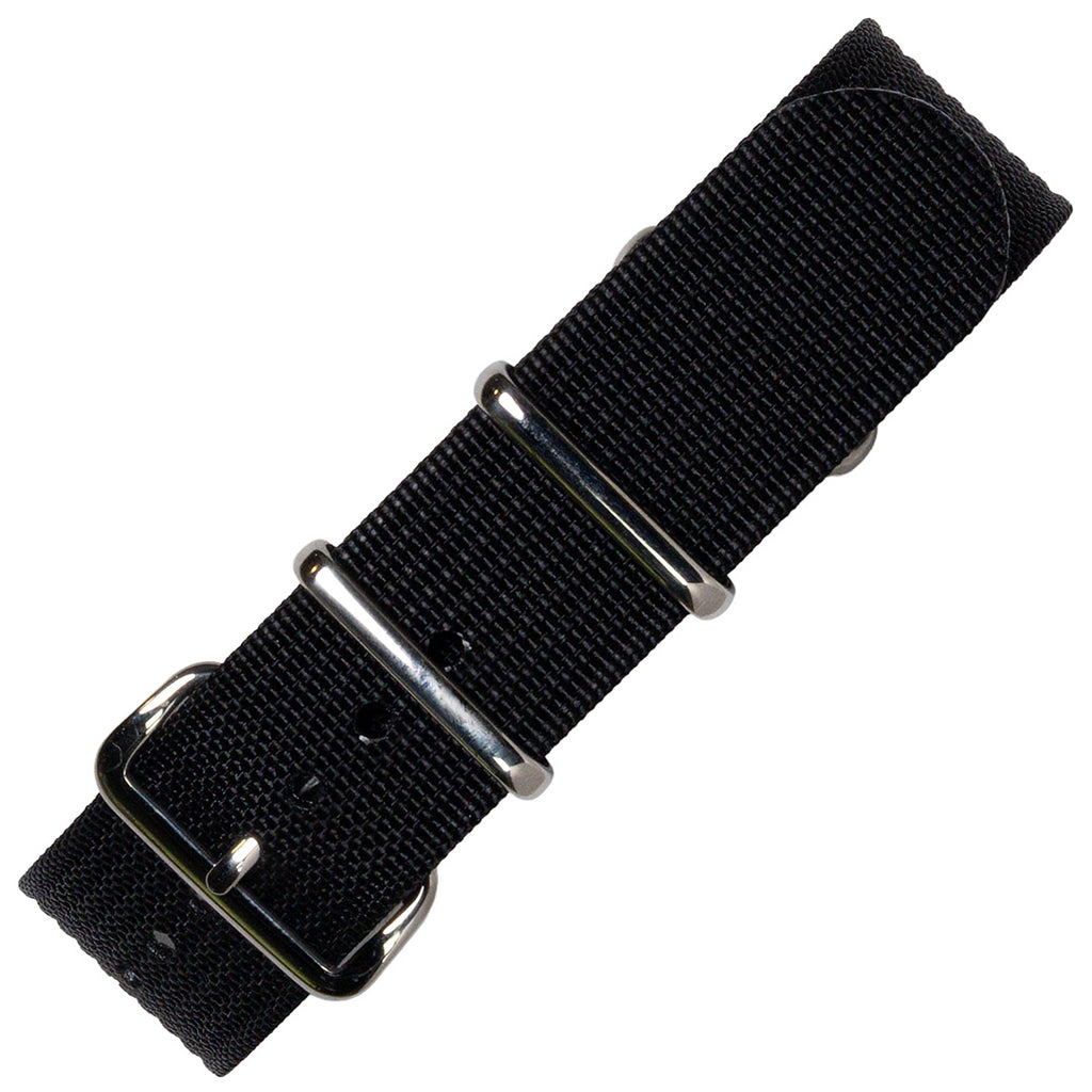 time+ Ribbed Nylon Military Watch Strap / Black - Polished