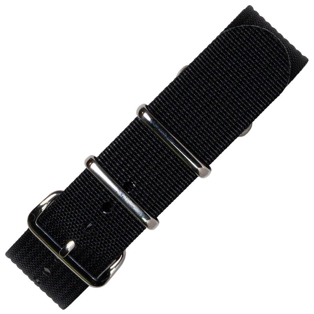 time+ Ribbed Nylon Military Watch Strap / Black - Polished