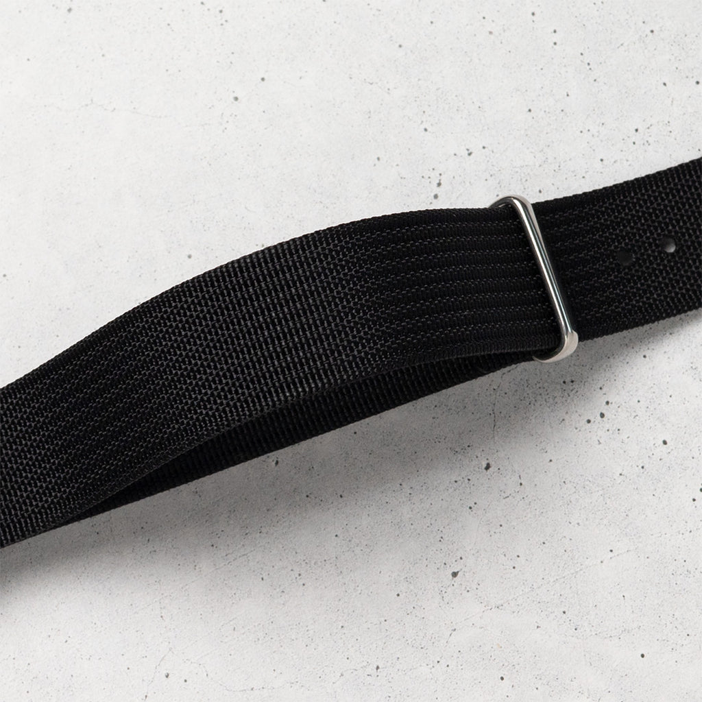 time+ Ribbed Nylon Military Watch Strap / Black - Polished, Closeup