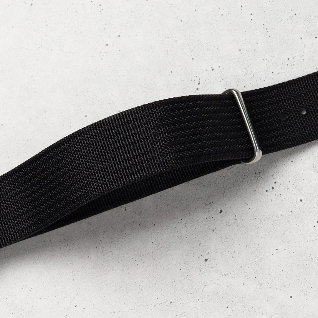 time+ Ribbed Nylon Military Watch Strap / Black - Polished, Closeup