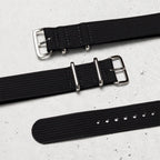 time+ Ribbed Nylon Military Watch Strap / Black - Polished
