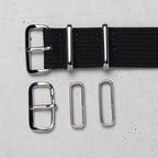 time+ Ribbed Nylon Military Watch Strap / Black - Polished, Harware