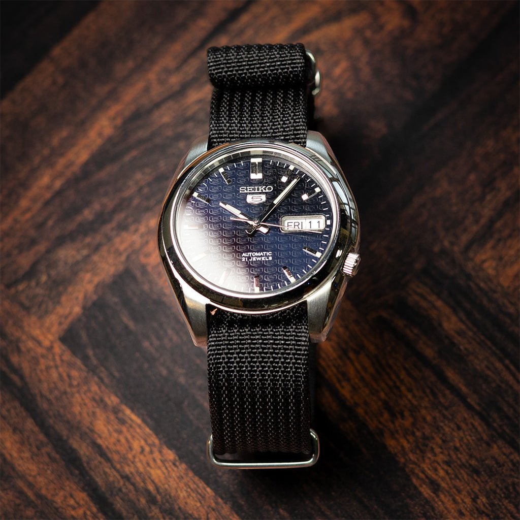 time+ Ribbed Nylon Military Watch Strap / Black - Polished