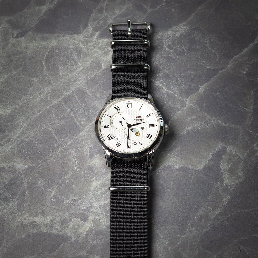 time+ Ribbed Nylon Military Watch Strap / Black - Polished
