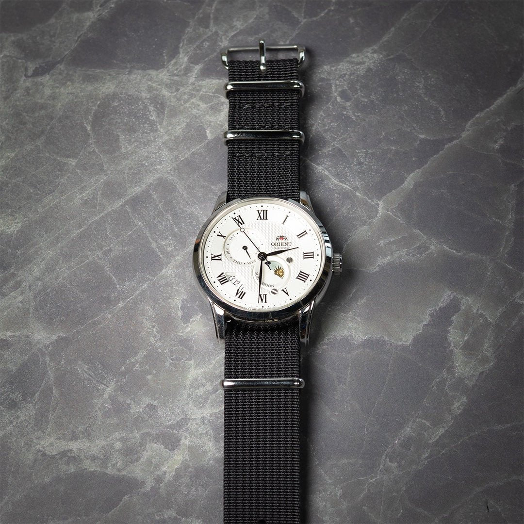 time+ Ribbed Nylon Military Watch Strap / Black - Polished