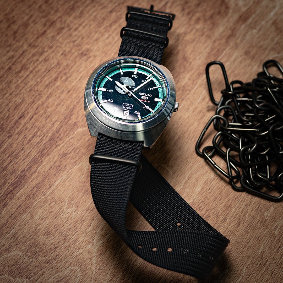 time+ Ribbed Nylon Military Watch Strap / Black - Matte Black