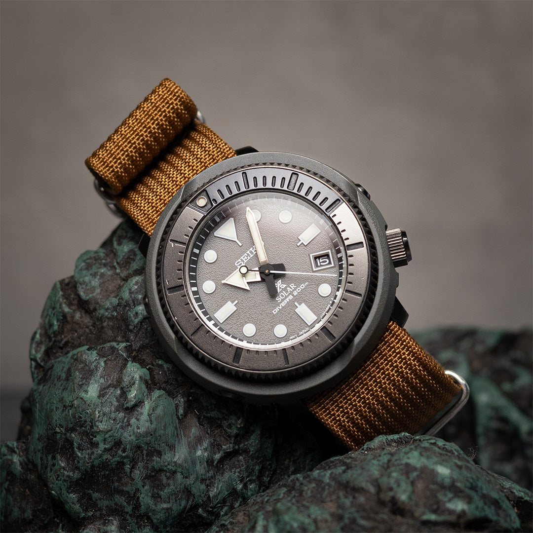 time+ Ribbed Nylon Military Watch Strap / Brown - Brushed