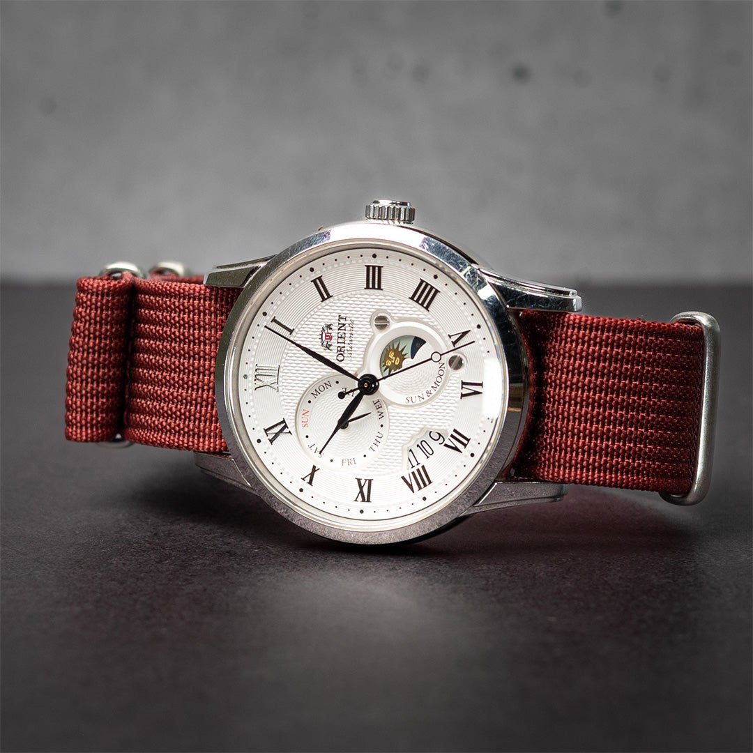 time+ Ribbed Nylon Military Watch Strap / Burgundy - Brushed