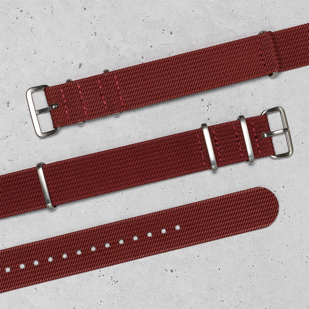 time+ Ribbed Nylon Military Watch Strap Burgundy