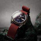 time+ Ribbed Nylon Military Watch Strap Burgundy on SEIKO5