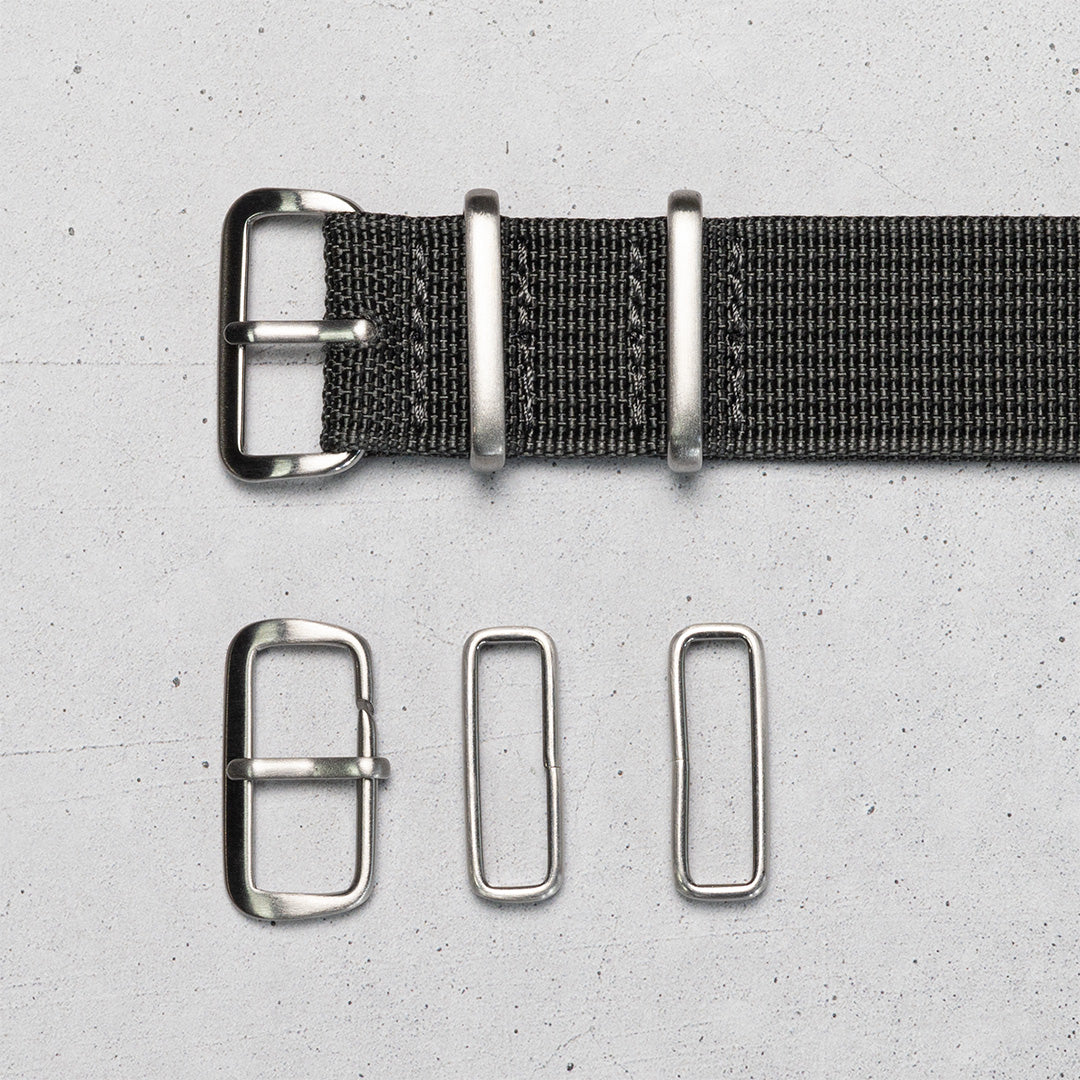 time+ Ribbed Nylon Military Watch Strap Dark Grey