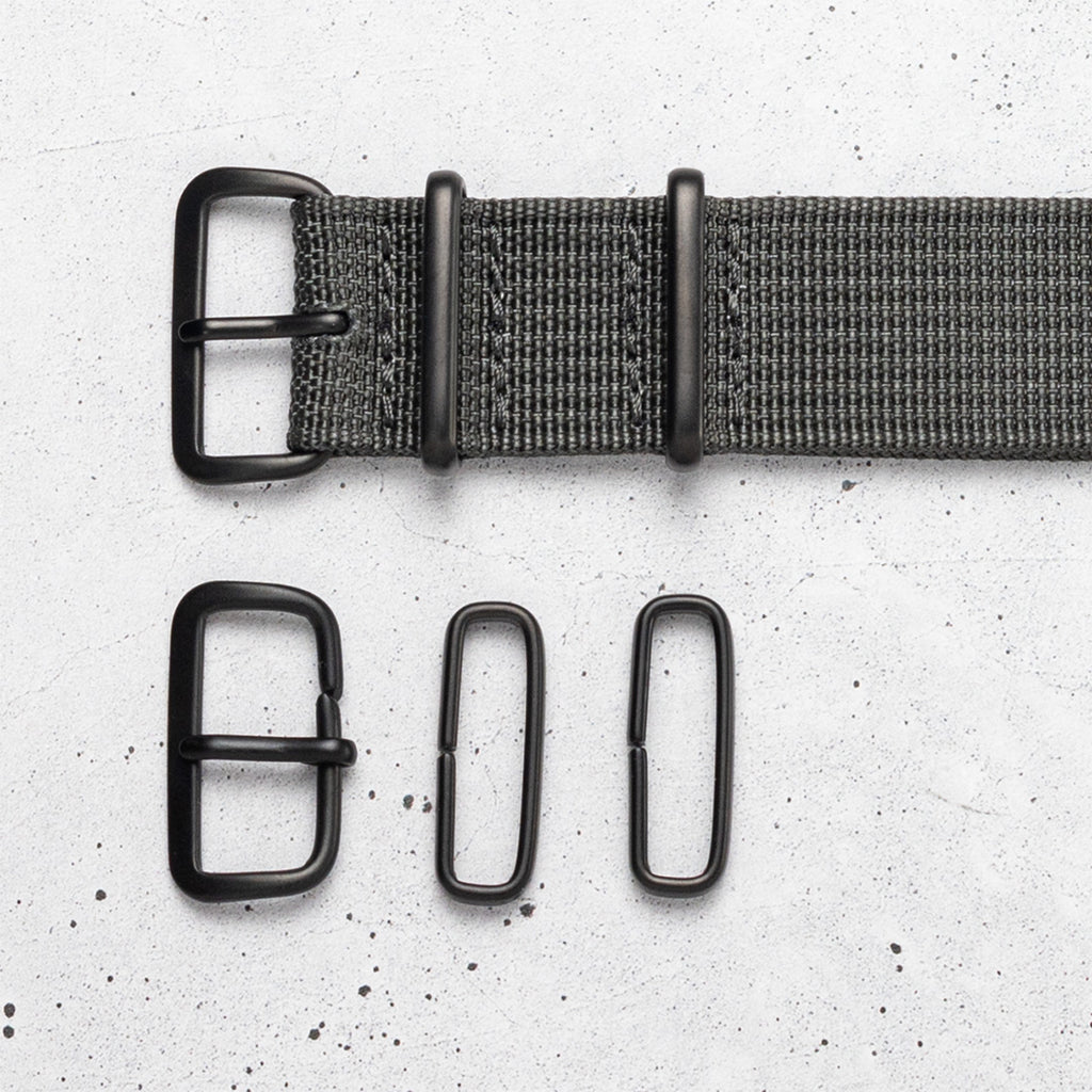 time+ リブナイロン ミリタリーストラップ 腕時計ベルト ダークグレー - Matte Black