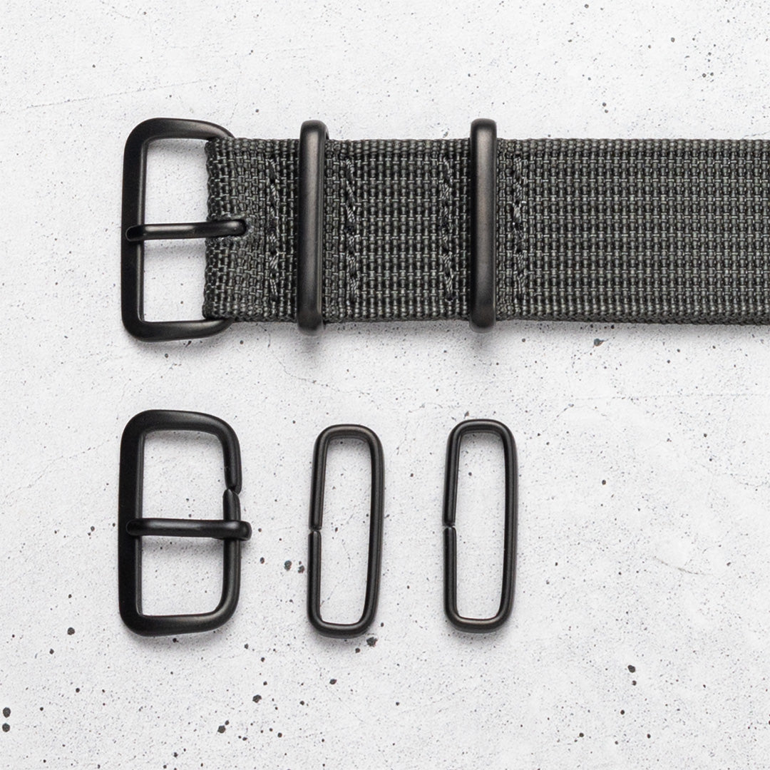 time+ リブナイロン ミリタリーストラップ 腕時計ベルト ダークグレー - Matte Black