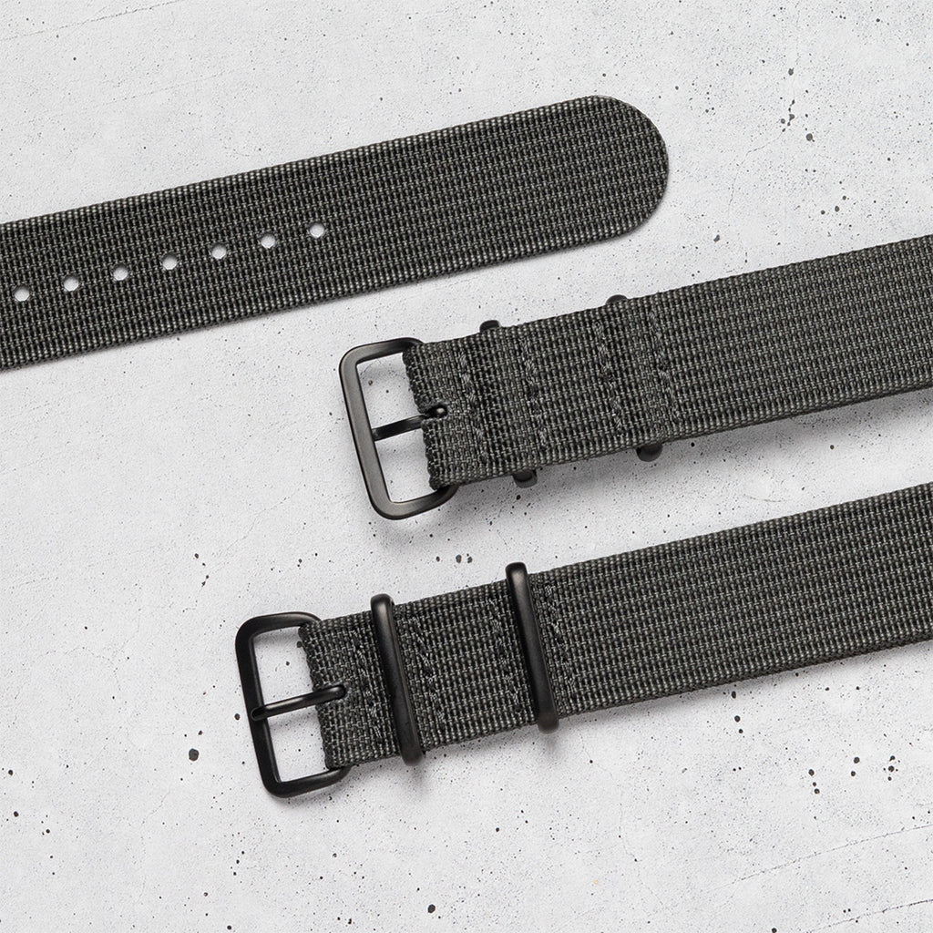 time+ リブナイロン ミリタリーストラップ 腕時計ベルト ダークグレー - Matte Black